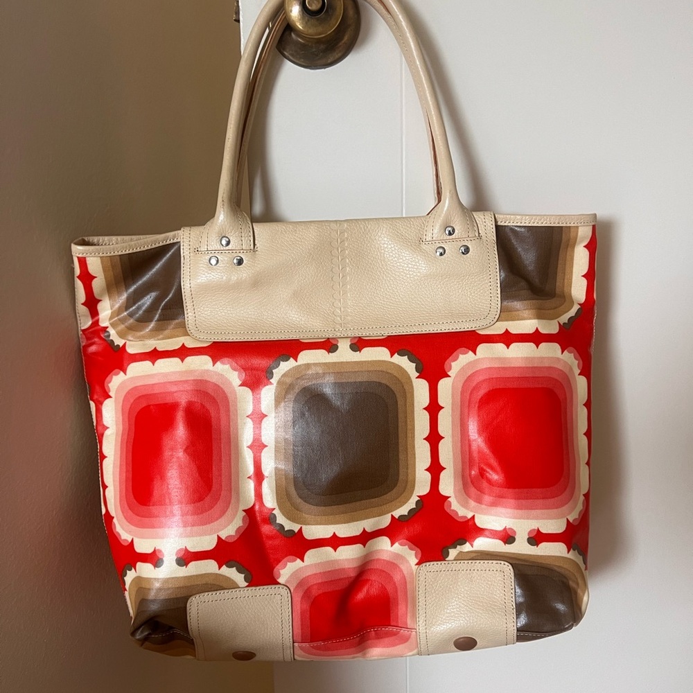 Orla Kiely Red and Brown Artistic Tote Bag